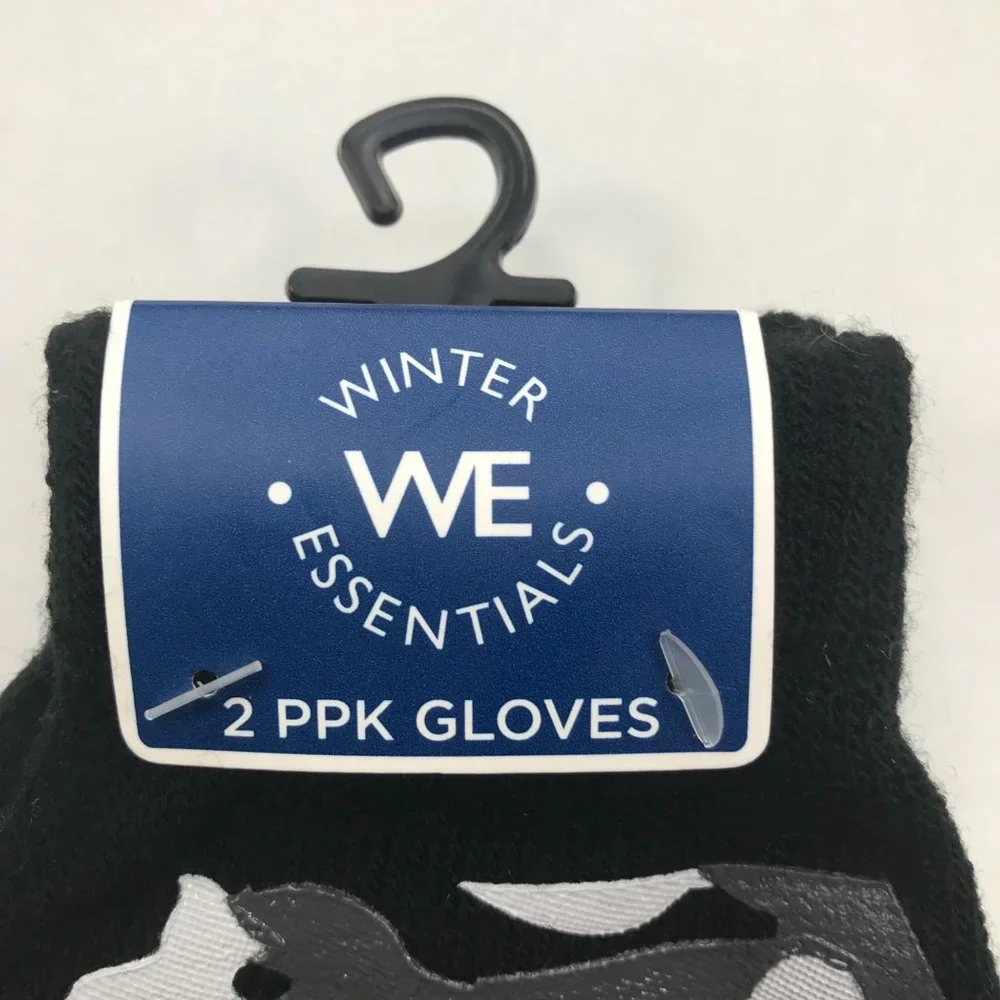 2 Pair Pack Winter Essentials Boys One Size Black Vinyl Camo Gray Plain Gloves